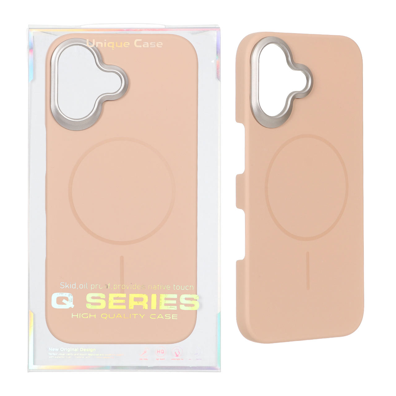 قاب اورجینال Q Series پشت سخت MagSafe دور لنز برجسته Apple iPhone 17 - صحرایی (پک دار)