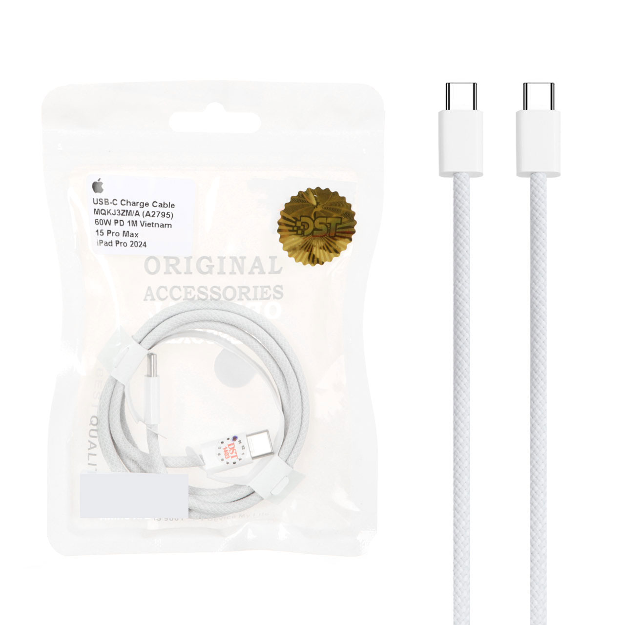 کابل شارژ سرکارتنی فست و PD آیفون 15 مدل MQKJ3ZM/A - سفید - DST (گارانتی شش ماهه)