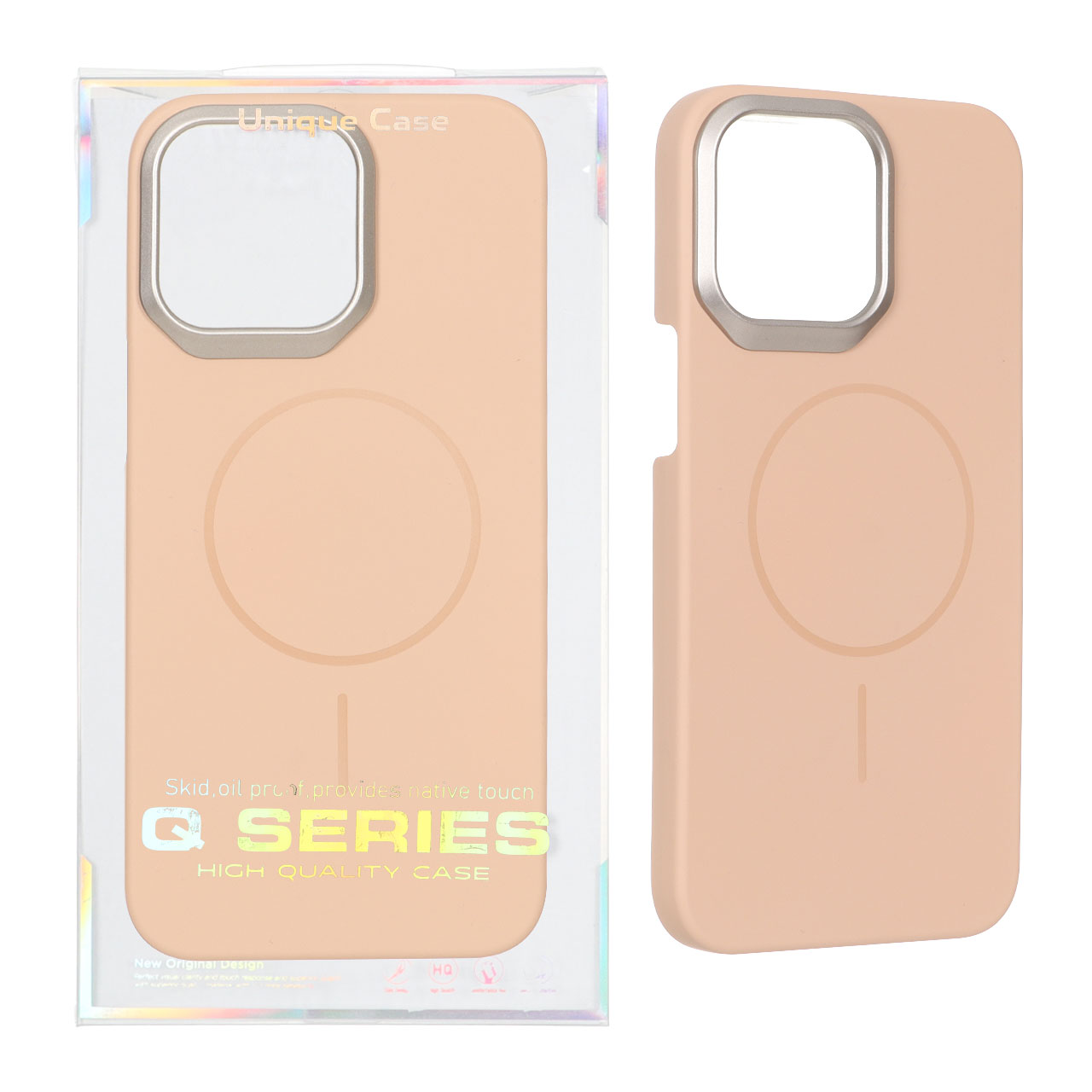 قاب اورجینال Q Series پشت سخت MagSafe دور لنز برجسته Apple iPhone 15 Pro Max - صحرایی (پک دار)