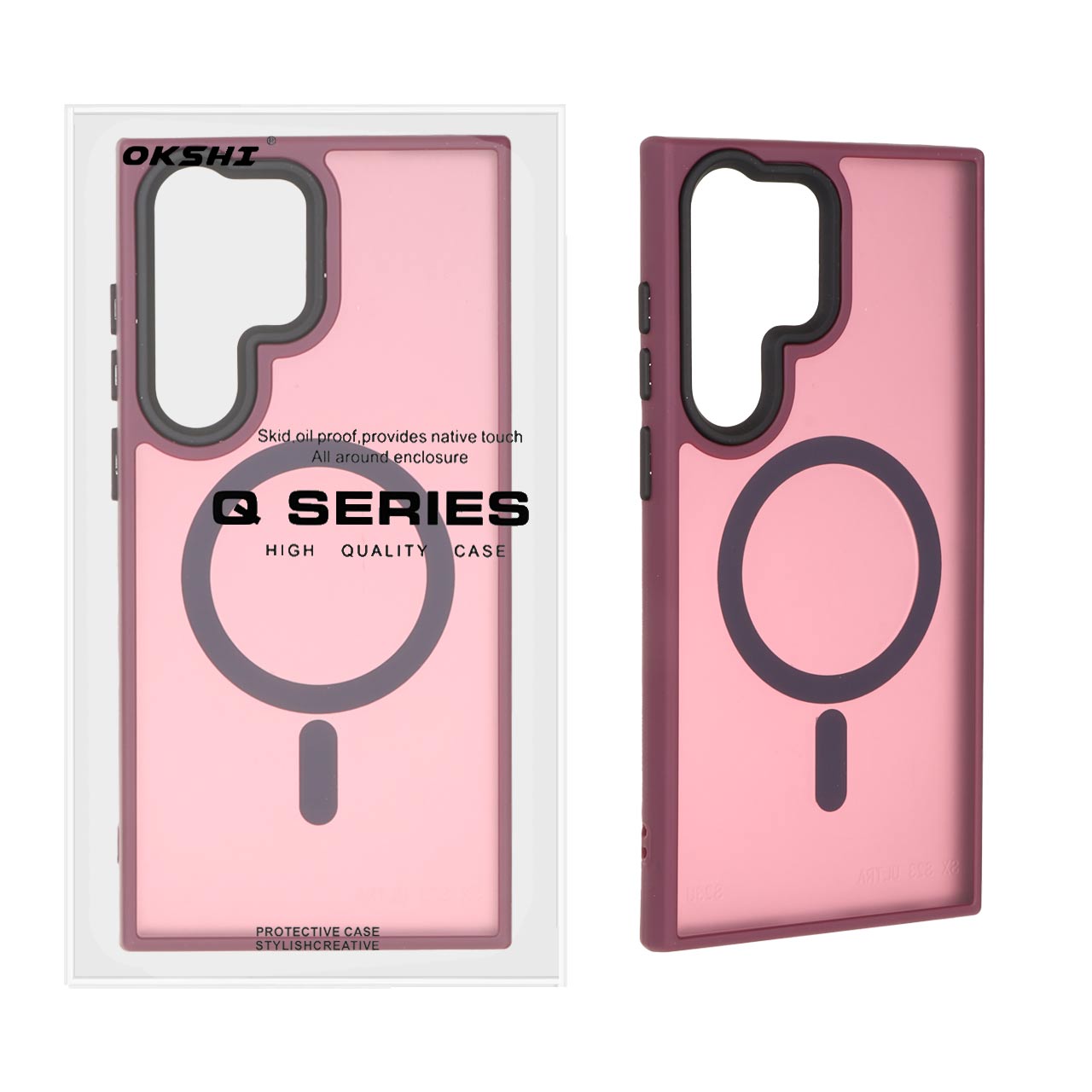 قاب اورجینال Magic Mask مات Magsafe بلک لنز Samsung Galaxy S23 Ultra - زرشکی (پک دار)