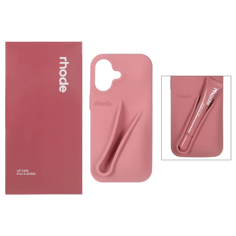 قاب سیلیکونی پاک کنی اورجینال rhode با ست لیپ گلاس Apple iPhone 17 - کالباسی (پک دار)