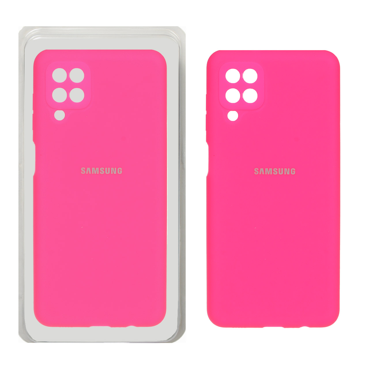 قاب سیلیکونی پاک کنی محافظ لنزدار اورجینال Samsung Galaxy A12 / M12 / F12 - صورتی فانتزی (پک اصلی)