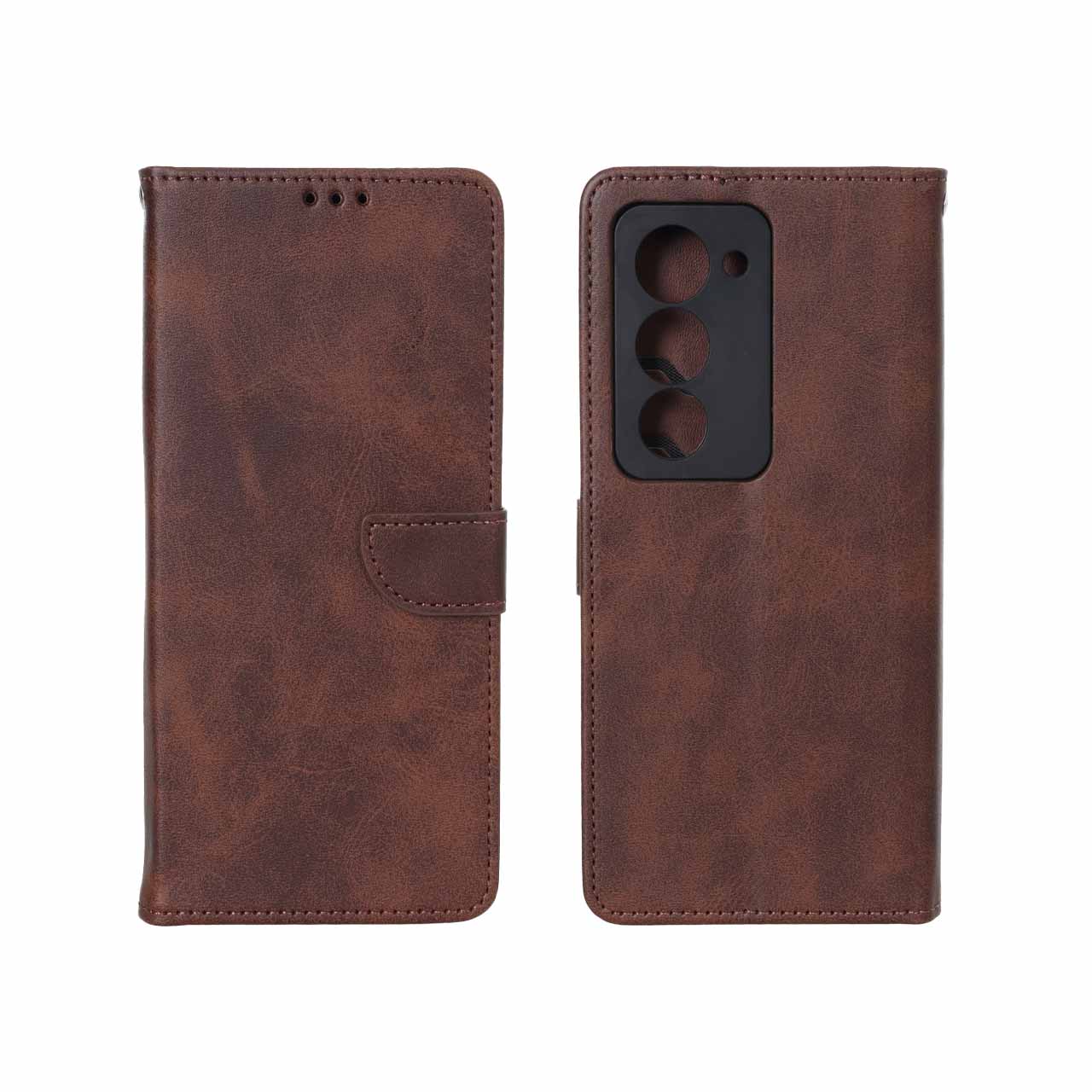 کیف چرمی موبایل مگنتی محافظ لنزدار Xiaomi Redmi 15 4G - قهوه ای