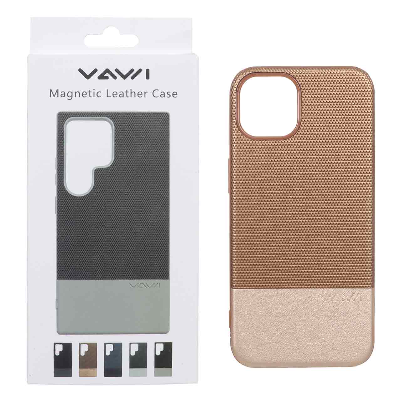 قاب Vawi چرمی دو تکه MagSafe مدل Apple iPhone 13 / iPhone 14 - طلایی (پک دار)