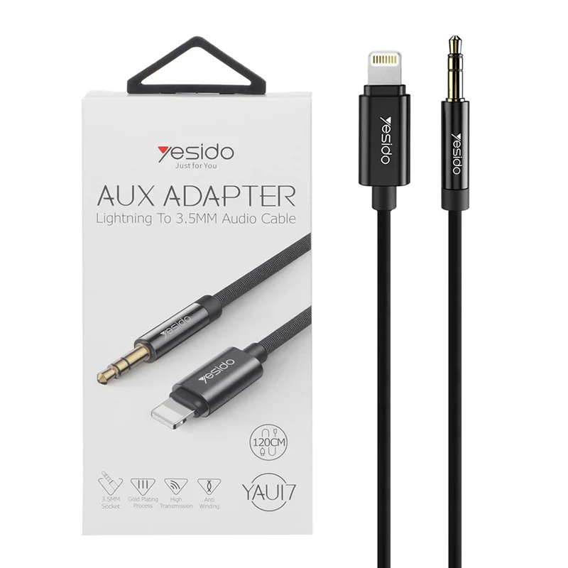 کابل تبدیل 1.2 متری Lightning به جک 3.5 میلی متری yesido مدل YAU17- مشکی