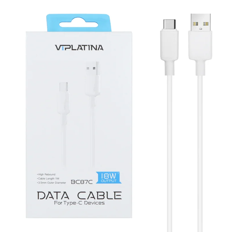 کابل شارژ فست VIPLATINA Type-C مدل BC87C 18W - سفید