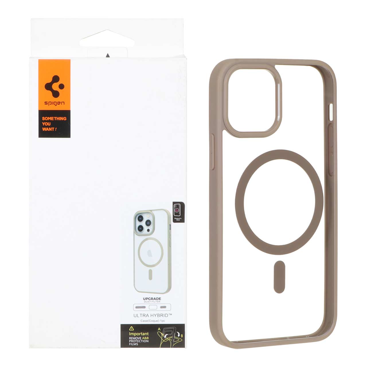 قاب اورجینال Magsafe Spigen با توری اسپیکر فلزی Apple iPhone 12 Pro / iPhone 12 - صحرایی (پک دار)