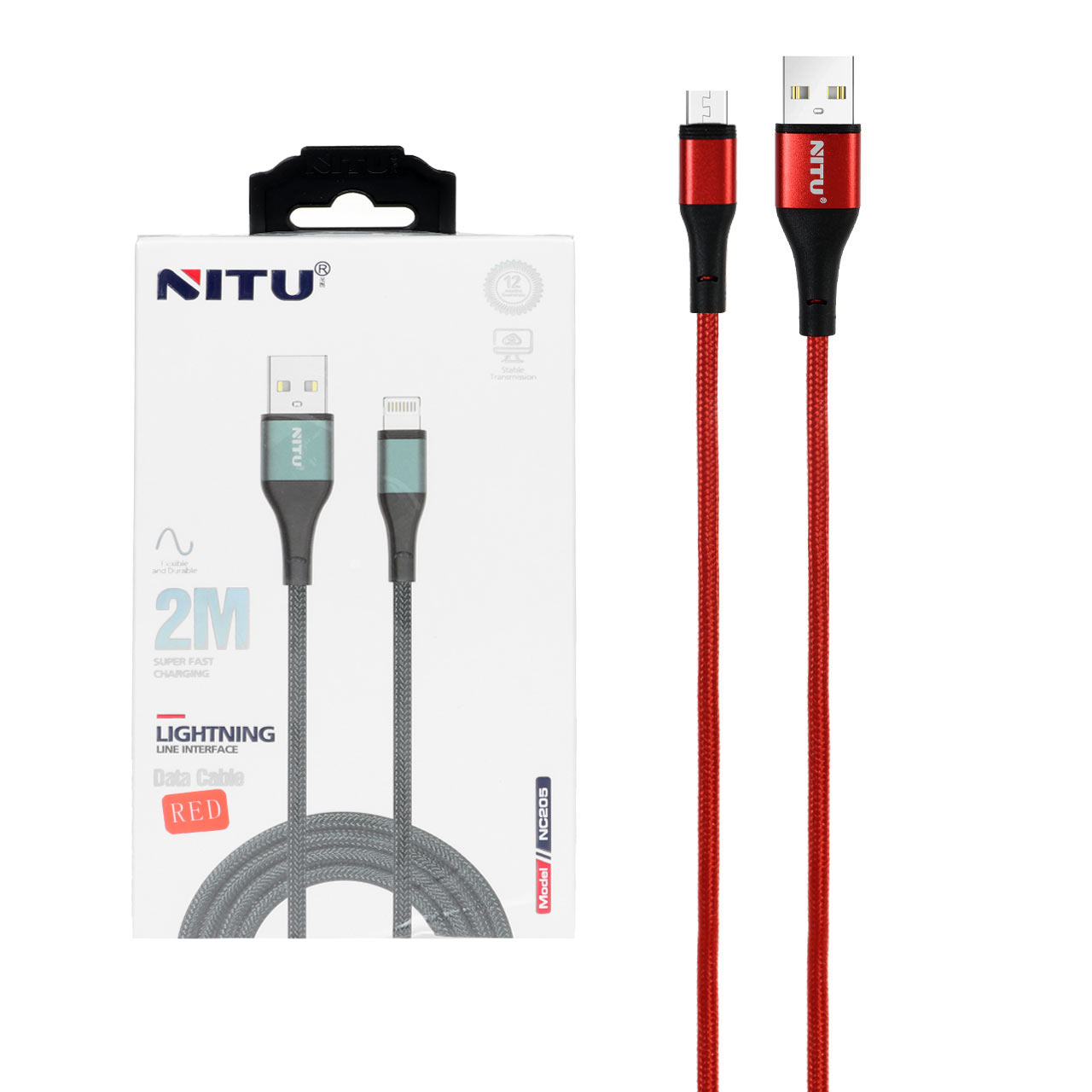 کابل شارژ فست 2 متری آیفون NITU مدل NC205 - قرمز (گارانتی 18 ماه تعویض نیکان همراه)
