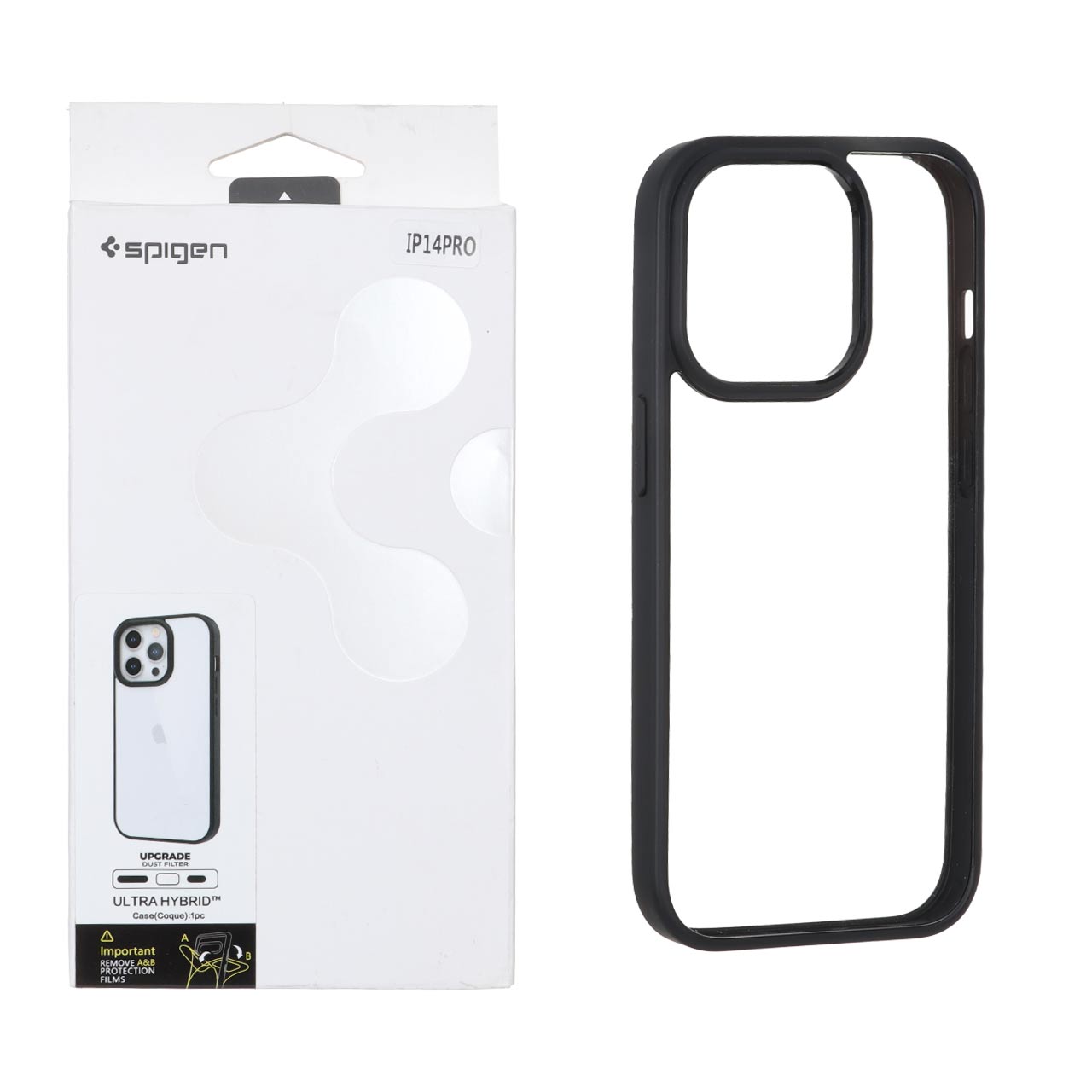 قاب اورجینال Spigen با توری اسپیکر فلزی Apple iPhone 14 Pro - شفاف مشکی (پک دار)