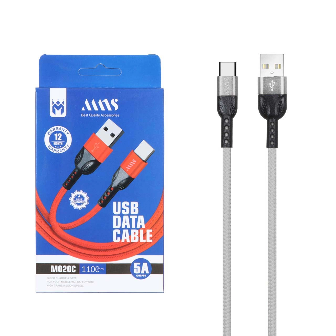 کابل شارژ کنفی فست 1.1 متری MNS Type-C مدل M020C - طوسی - SMO
