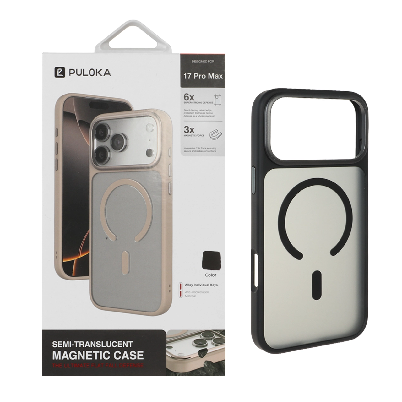 قاب اورجینال Puloka مات Tactile دور لنز فلزی MagSafe مدل Apple iPhone 17 Pro Max - مشکی (پک دار)