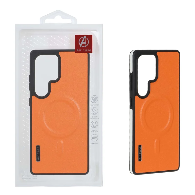 قاب چرمی اورجینال Air Case Magsafe مدل Samsung Galaxy S25 Ultra - نارنجی (پک دار)