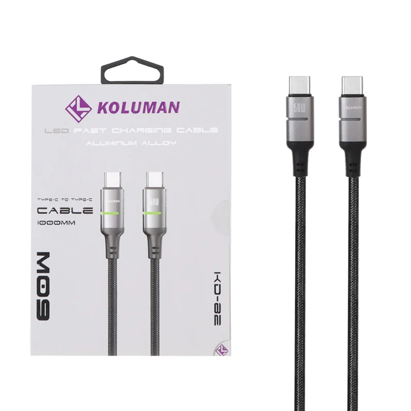 کابل شارژ فست Koluman Type-C to Type-C مدل KD-82 60W - مشکی (گارانتی یکساله PMC)