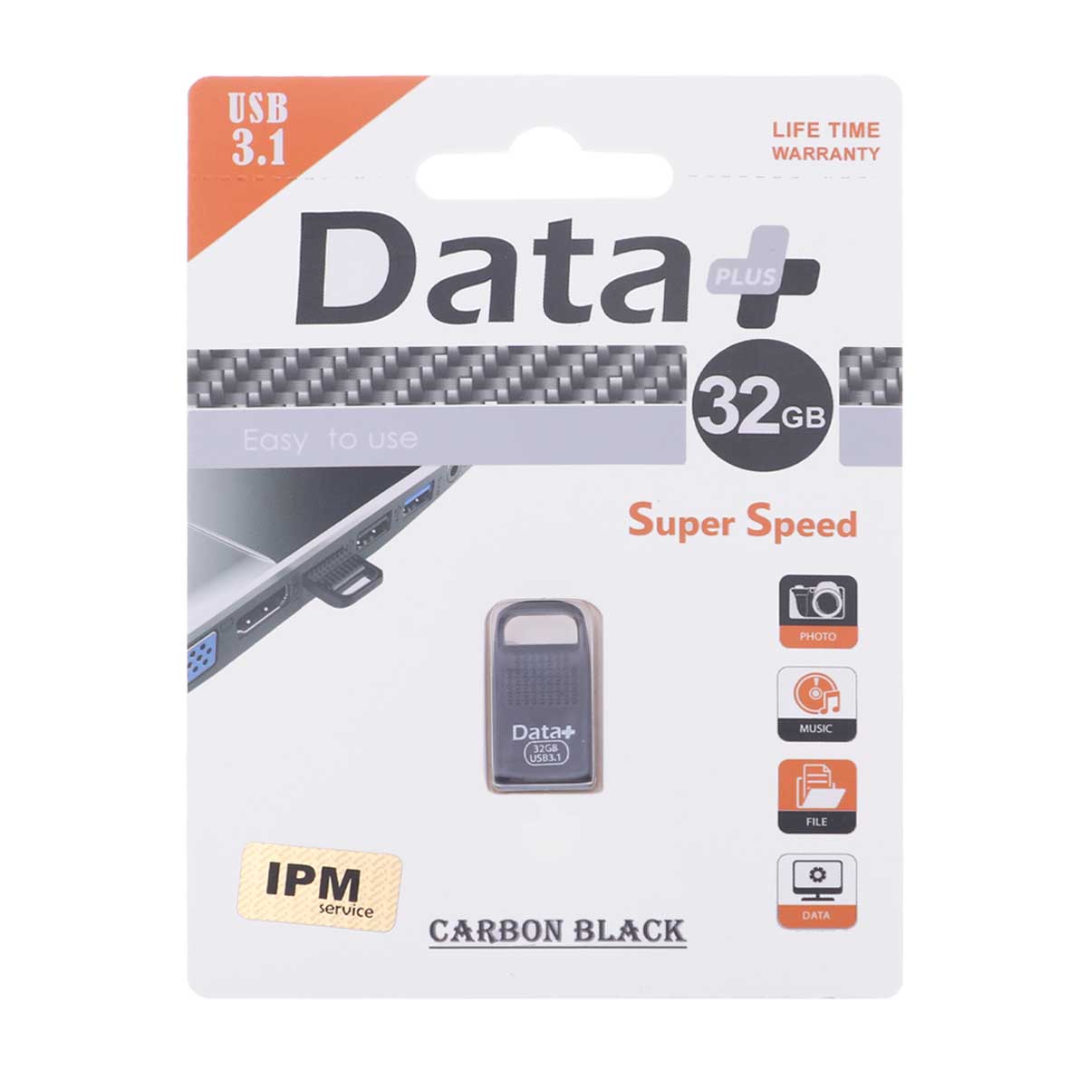 Data Plus Carbon Black USB3.1 Flash Memory-32GB-مشکی (گارانتی مادام العمر IPM)
