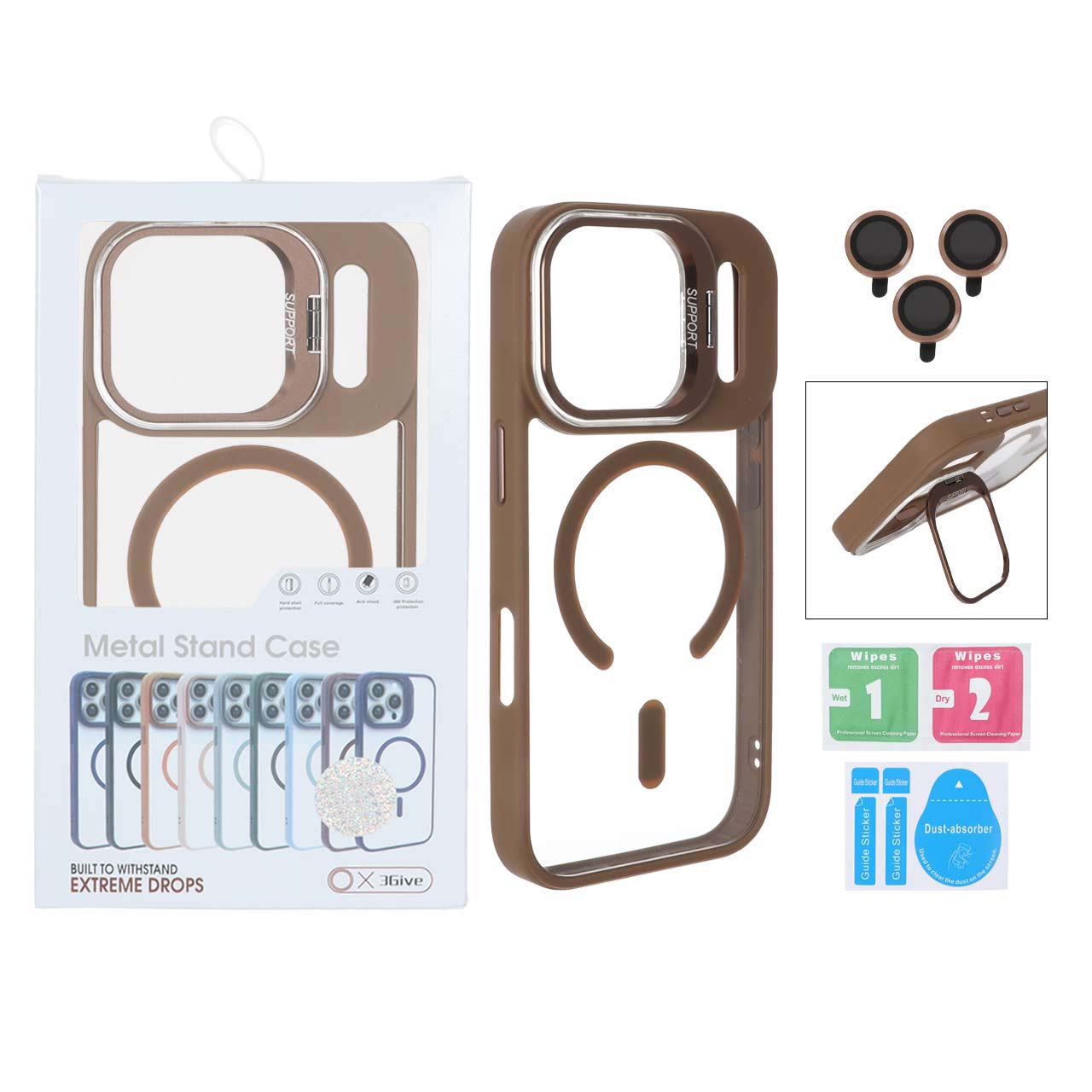 قاب Support لنز آلومینیومی Magsafe با ست محافظ لنز رینگی Apple iPhone 17 Pro - صحرایی (پک دار)