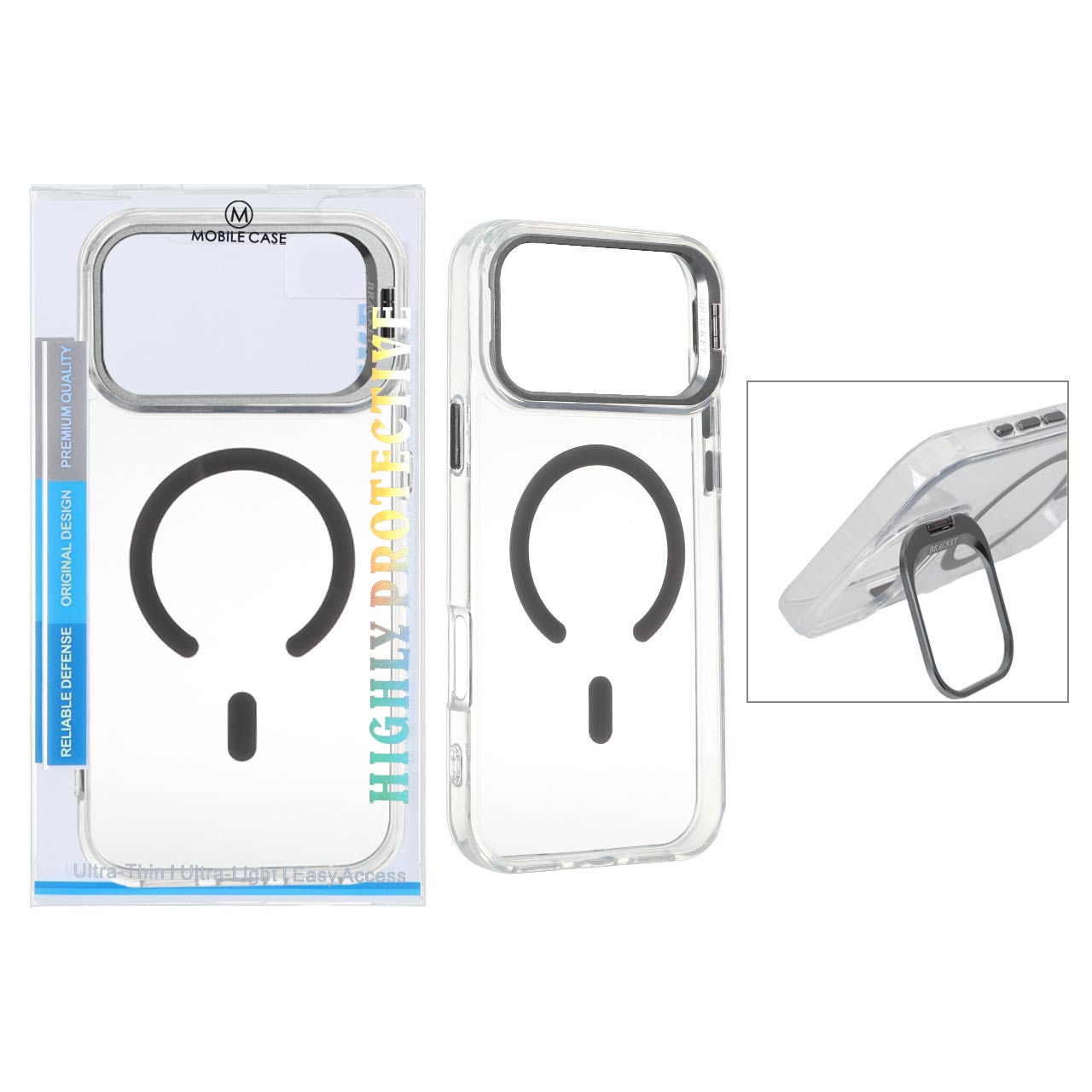 قاب اورجینال Bracket کریستالی MagSafe لنز استندشو Apple iPhone 17 Pro - خاکستری (پک دار)