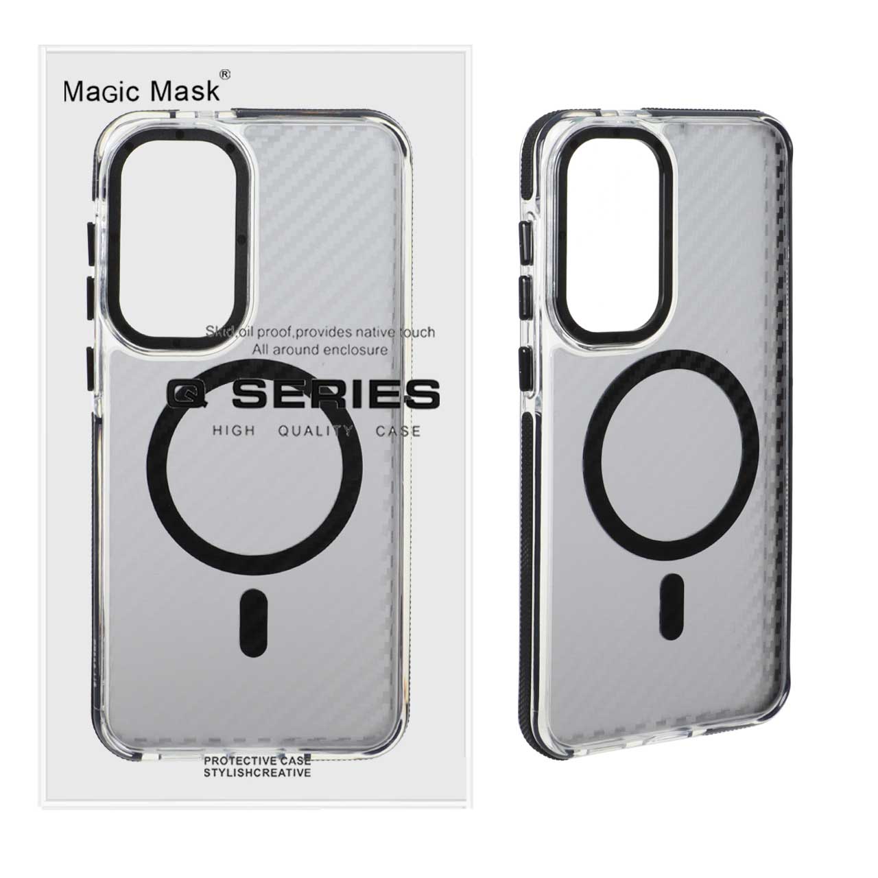 قاب اورجینال Q Series پشت کربن MagSafe مدل Samsung Galaxy S25 FE - مشکی (پک دار)