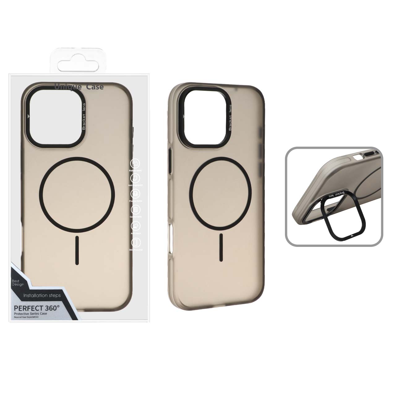 قاب Bracket Lens مات MagSafe لنز استندشو Apple iPhone 16 Pro Max - مشکی (پک دار)