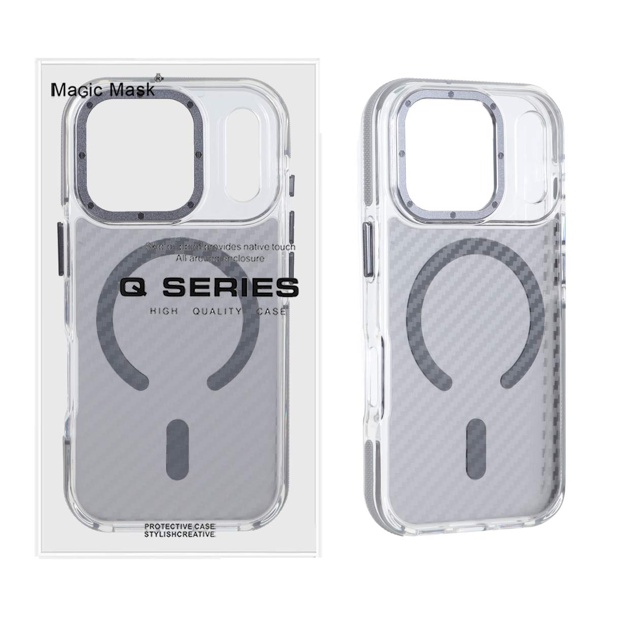 قاب اورجینال Q Series پشت کربن MagSafe مدل Apple iPhone 17 Pro - خاکستری (پک دار)