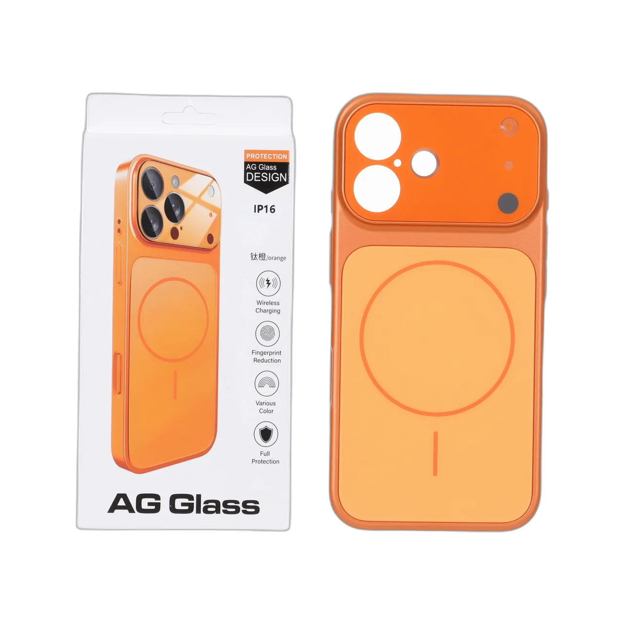 قاب اورجینال AG Glass محافظ لنز برجسته شیشه ای Magsafe مدل Apple iPhone 16 - نارنجی