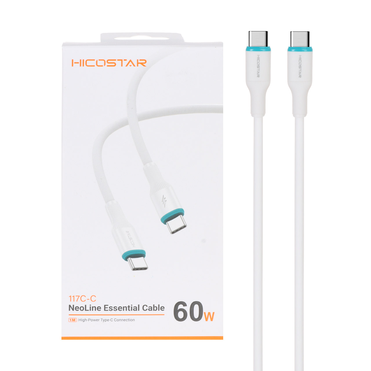 کابل شارژ فست Hicostar Type-C to Type-C مدل 117C-C 60W - سفید