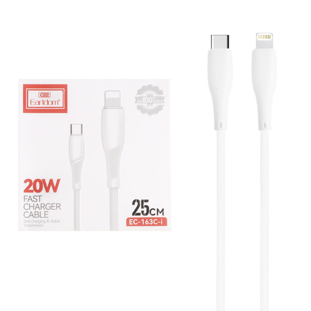 کابل شارژ فست پاوربانک Earldom Type-C To Lightning مدل EC-163-i 20W - سفید