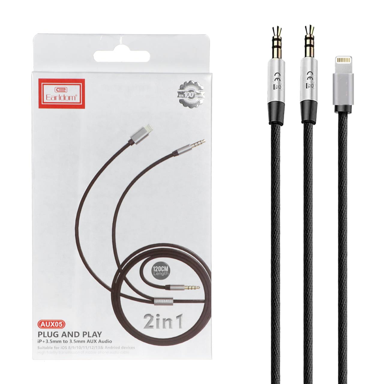 کابل 1.2 متری Earldom  Aux To Aux & Lightning مدل Aux05 - مشکی