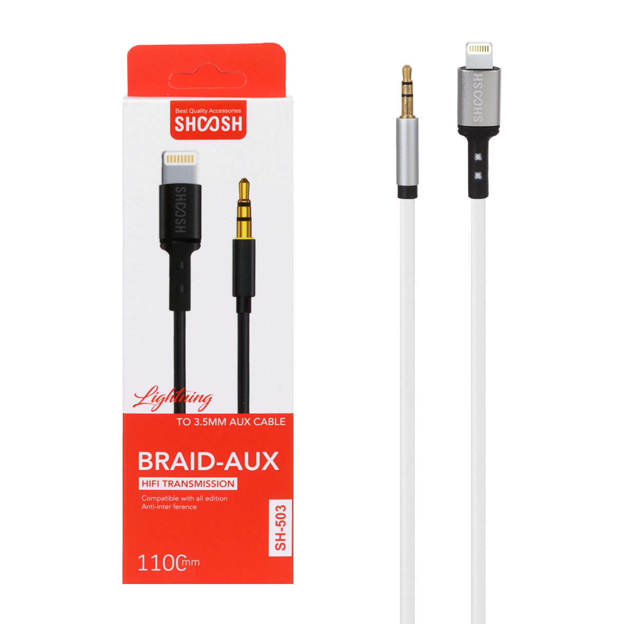 کابل تبدیل 1.1 متری Shoosh AUX TO Lightning مدل SH-503 - سفید - SMO