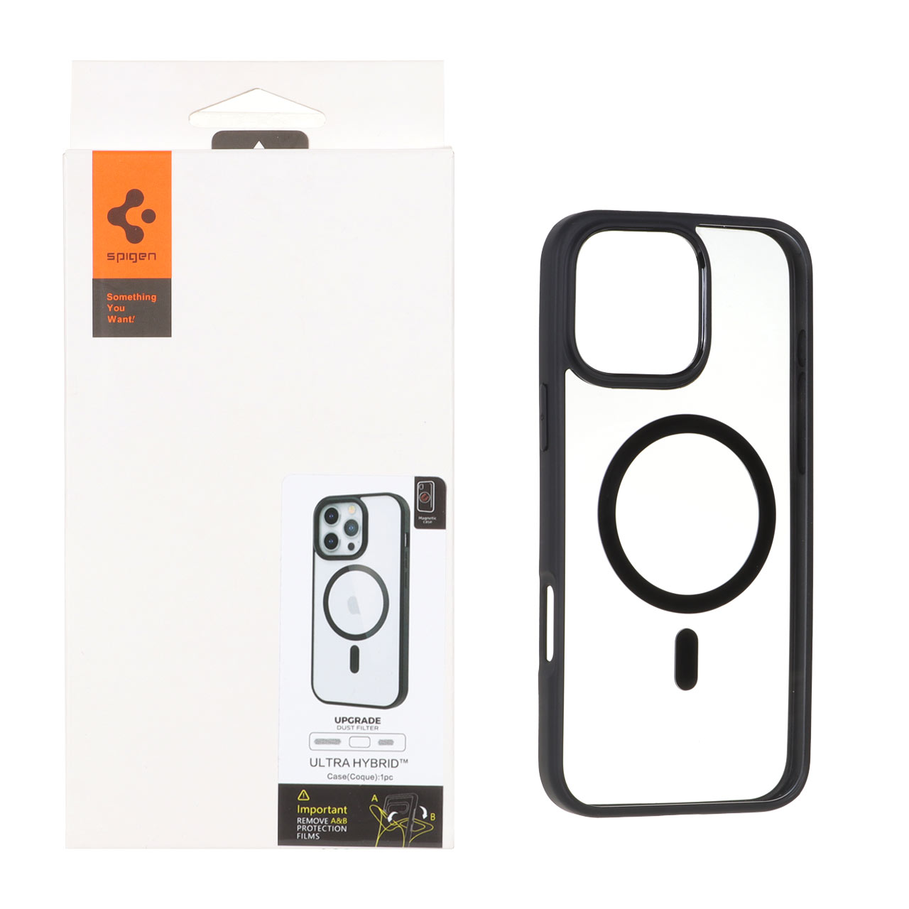 قاب اورجینال Magsafe Spigen با توری اسپیکر فلزی Apple iPhone 16 Pro Max - شفاف مشکی (پک دار)