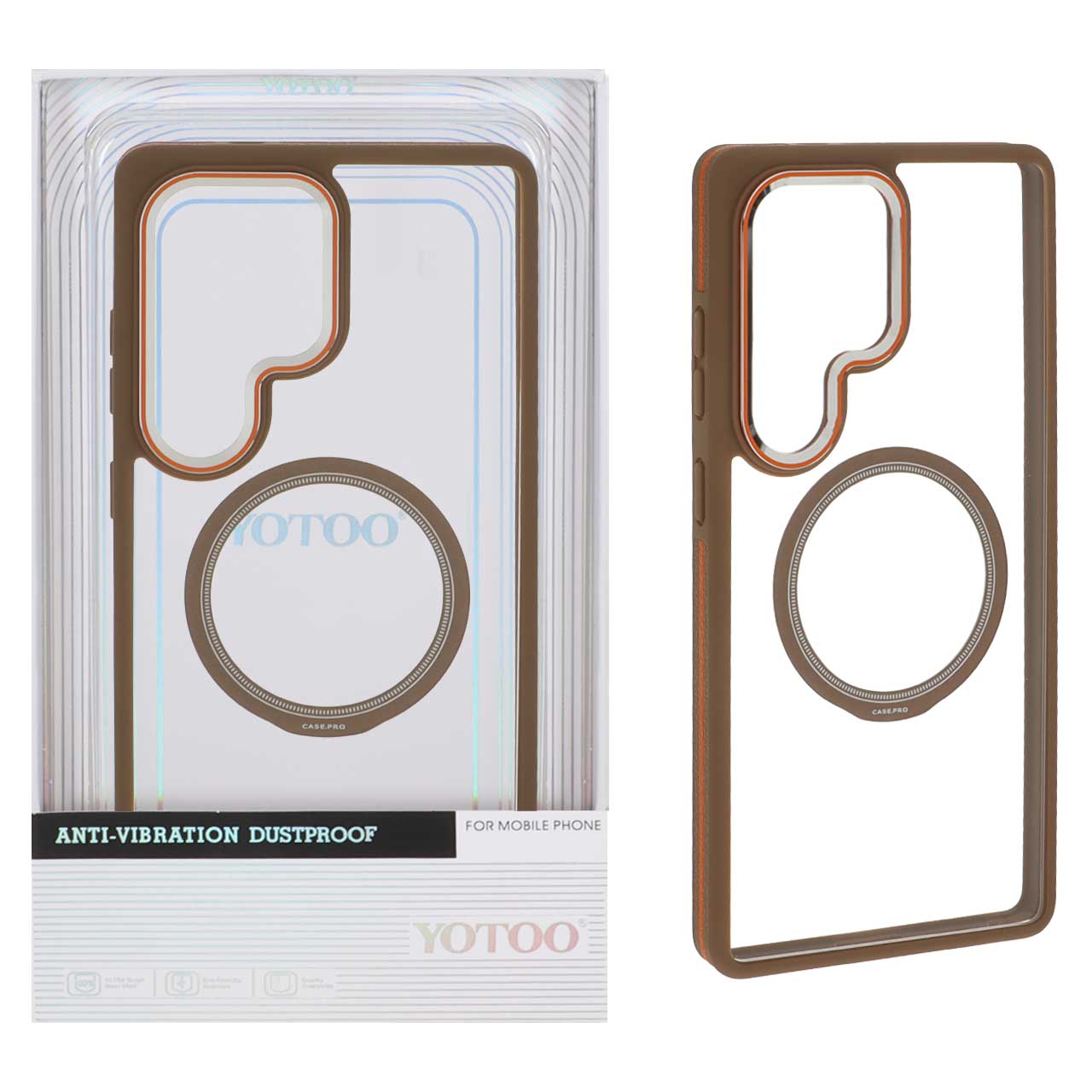 قاب اورجینال Yotoo شفاف MagSafe لنز فلزی Samsung Galaxy S25 Ultra - نسکافه ای (پک دار) - NTC