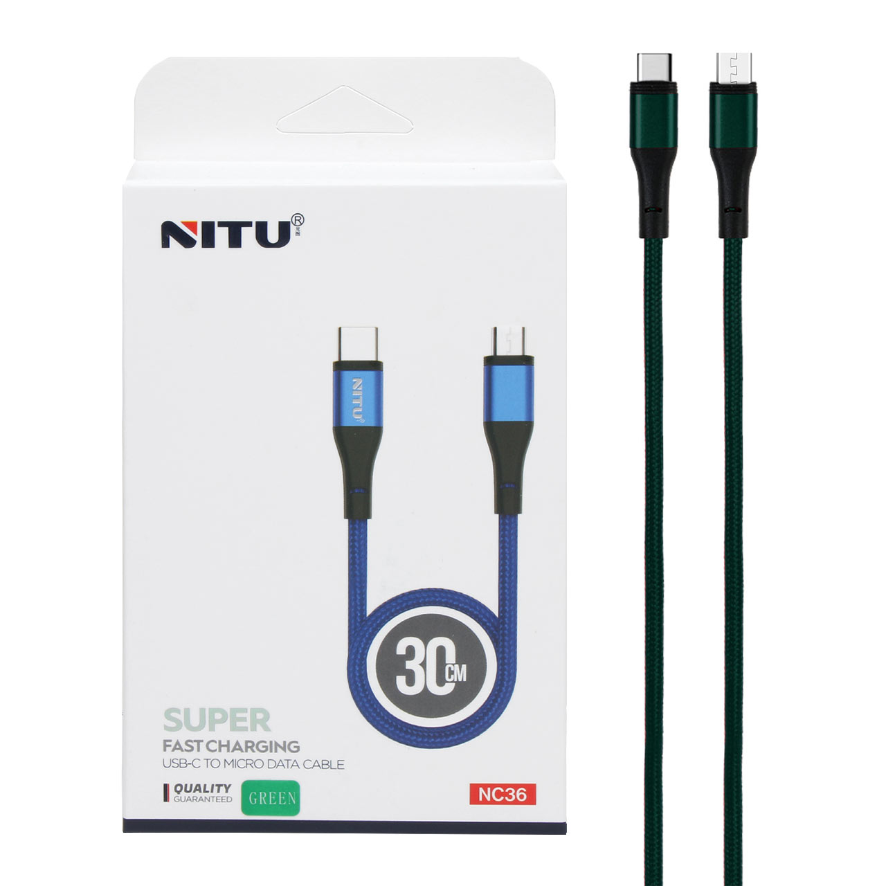 کابل شارژ پاوربانک فست NITU Type-C to Micro USB مدل NC36 - سبز (گارانتی 18 ماه تعویض نیکان همراه)