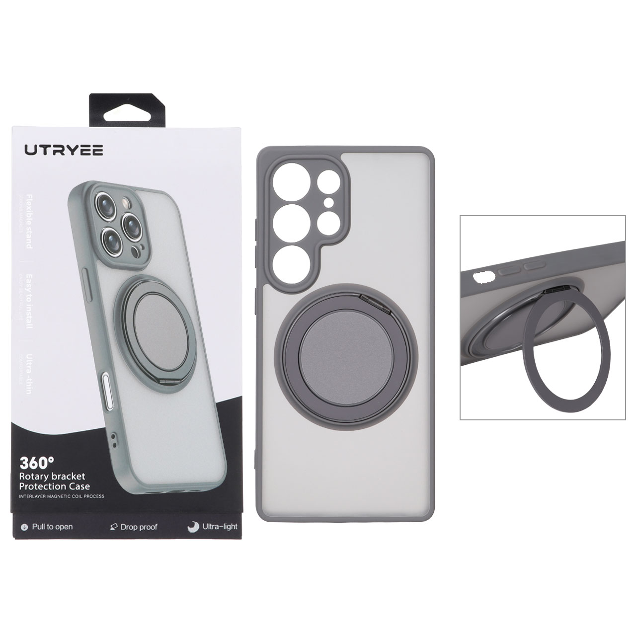 قاب اورجینال UTRYEE مات MagSafe لوپ استندشو Samsung Galaxy S25 Ultra - خاکستری (پک دار)