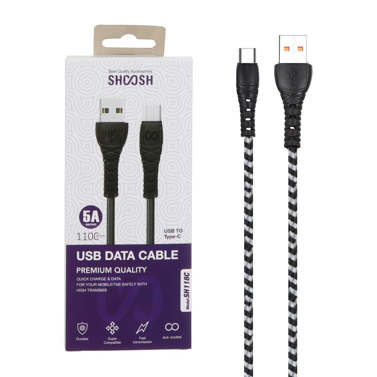 کابل شارژ کنفی 1.1 متری فست Shoosh Type-C مدل SH118C - نقره ای - SMO