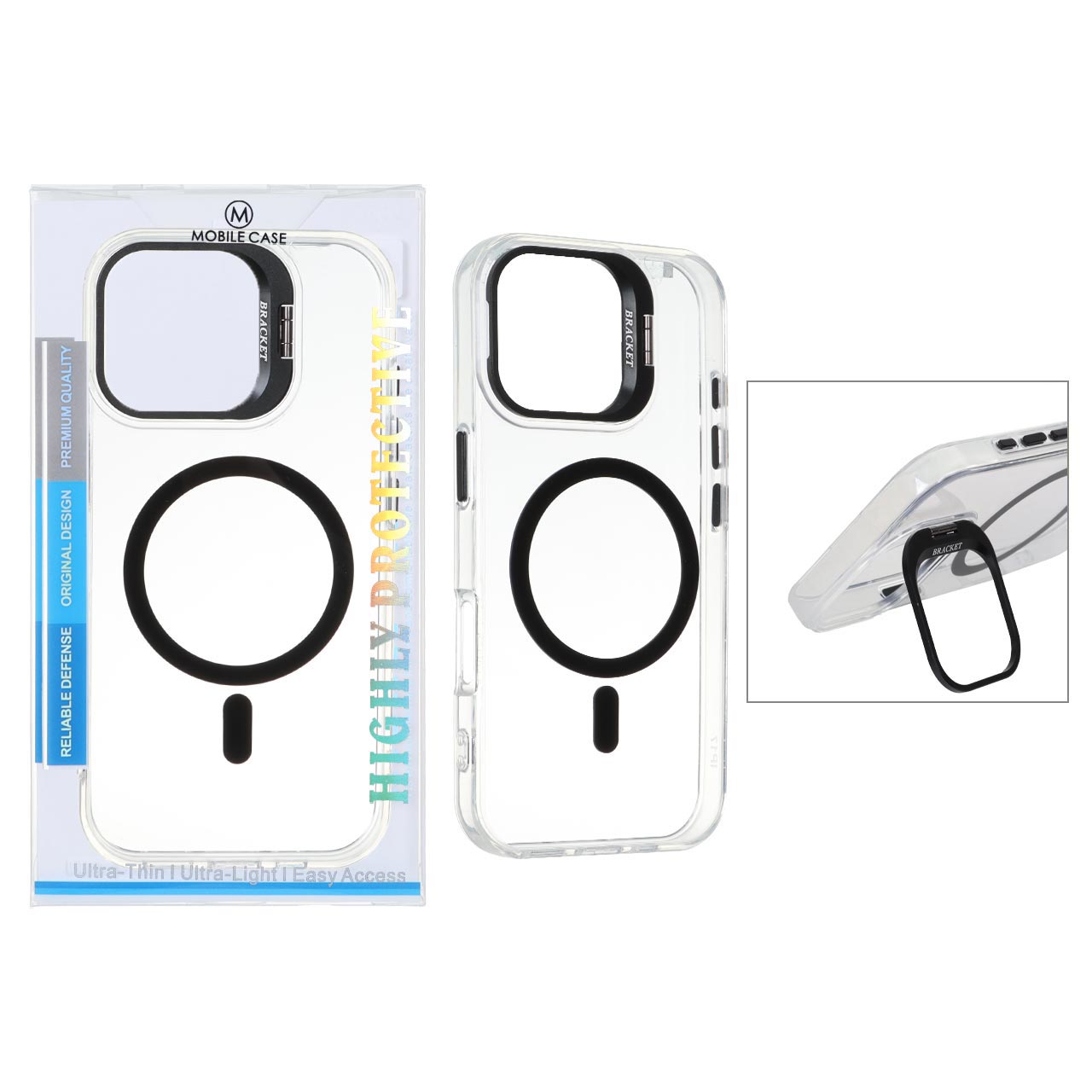 قاب اورجینال Bracket کریستالی MagSafe لنز استندشو Apple iPhone 16 Pro Max - مشکی (پک دار)