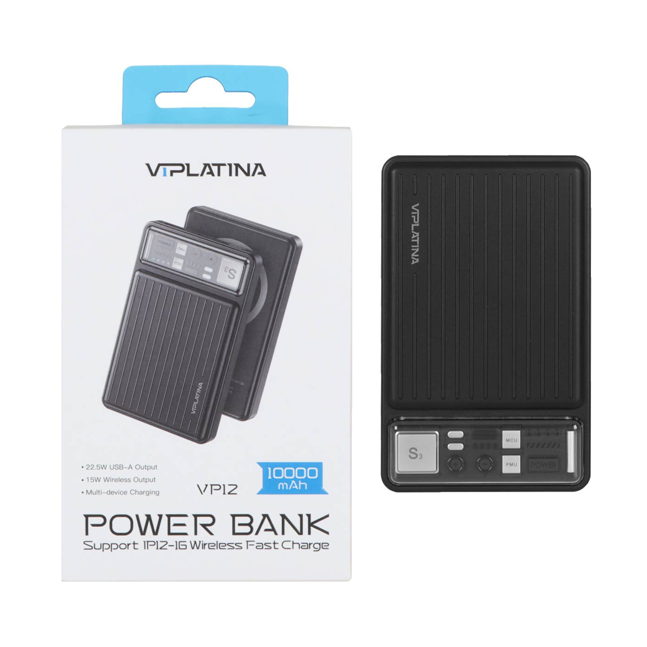 پاوربانک وایرلس و فست شارژ VIPLATINA 22.5W 10000mAh مدل VP12 - مشکی (گارانتی 12 ماه تعویض نیکان همراه)