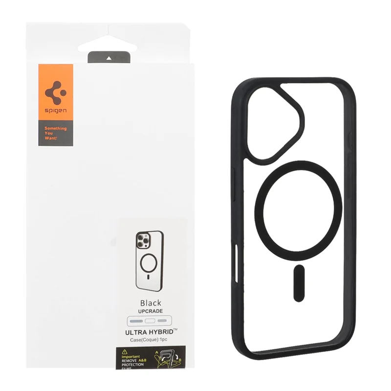 قاب اورجینال Magsafe Spigen با توری اسپیکر فلزی Apple iPhone 17 - شفاف مشکی (پک دار)