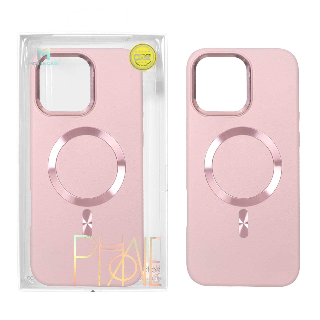 قاب اورجینال Texture طرح چرم MagSafe لنز آلومینیومی Apple iPhone 16 Pro Max - صورتی (پک دار)