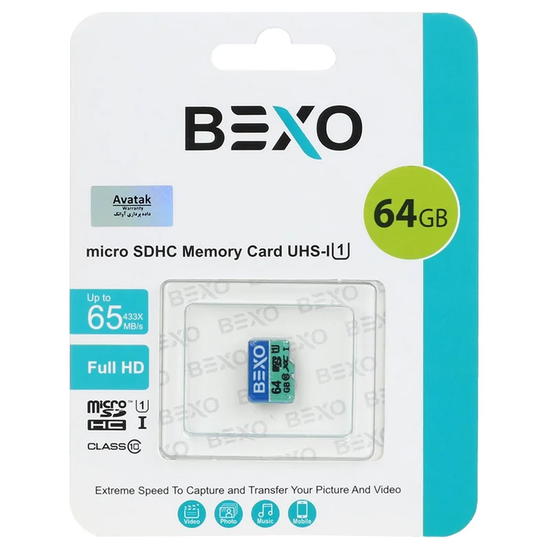 BEXO 433X microSDXC UHS-I U1 Class10-65MB/s - 64GB (گارانتی داده پردازی آواتک)