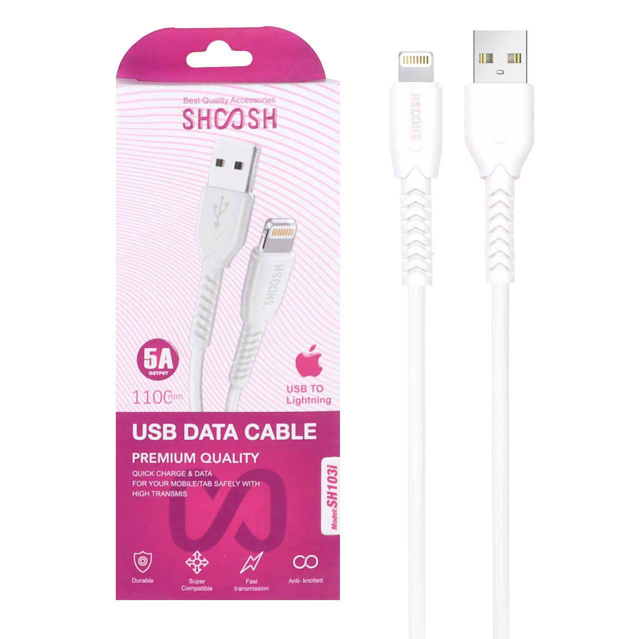 کابل شارژ 1.1 متری فست آیفون Shoosh مدل SH103i - سفید - SMO