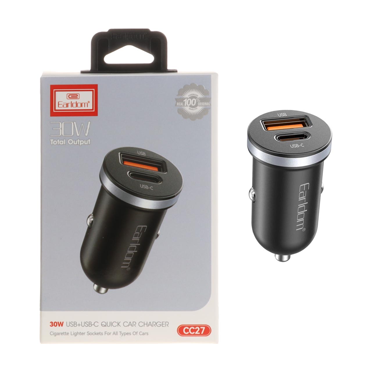 شارژر فندکی PD و فست دو پورت Earldom مدل CC27 - مشکی
