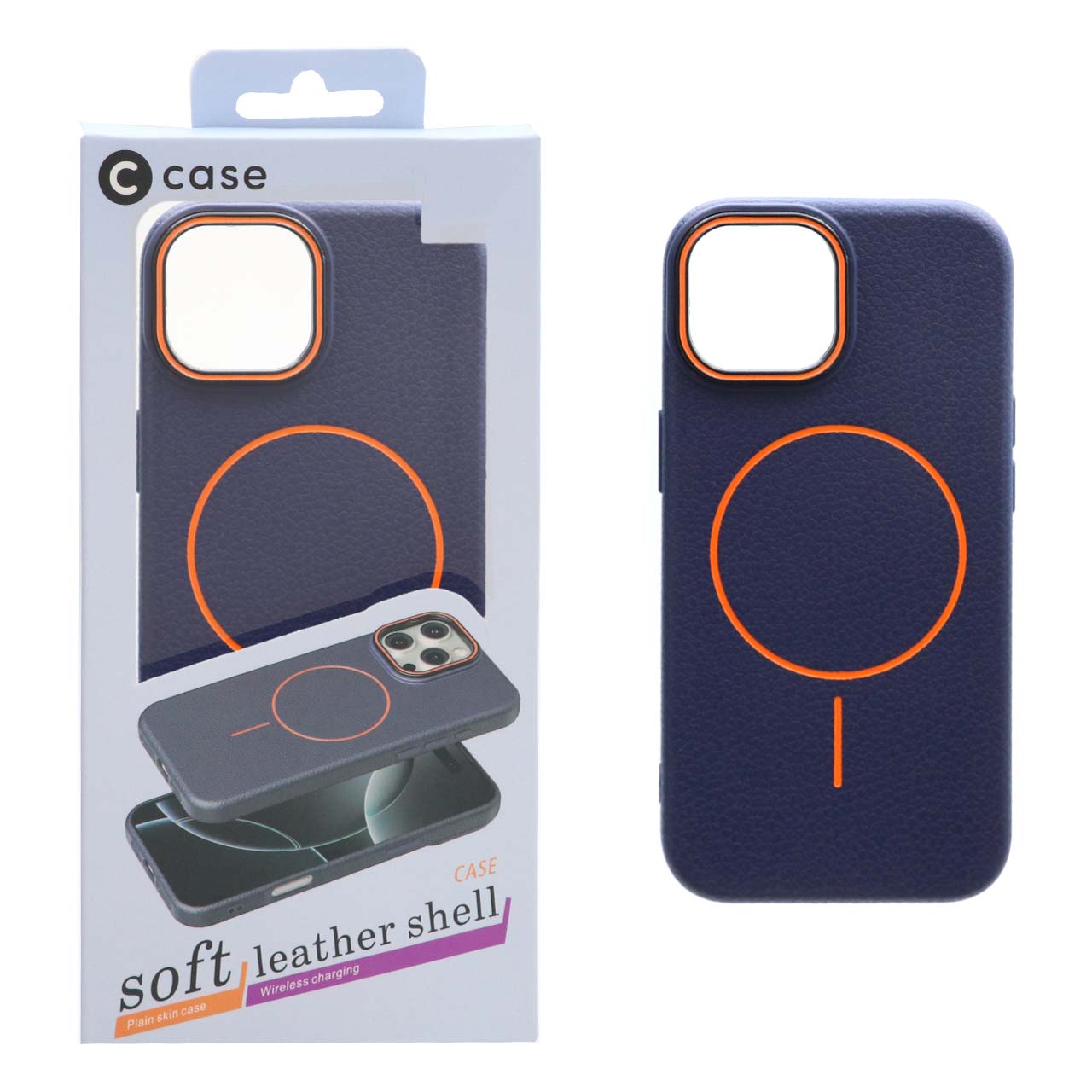 قاب اورجینال C Case طرح چرم MagSafe مدل Apple iPhone 15 / iPhone 14 / iPhone 13 - سرمه ای (پک دار)