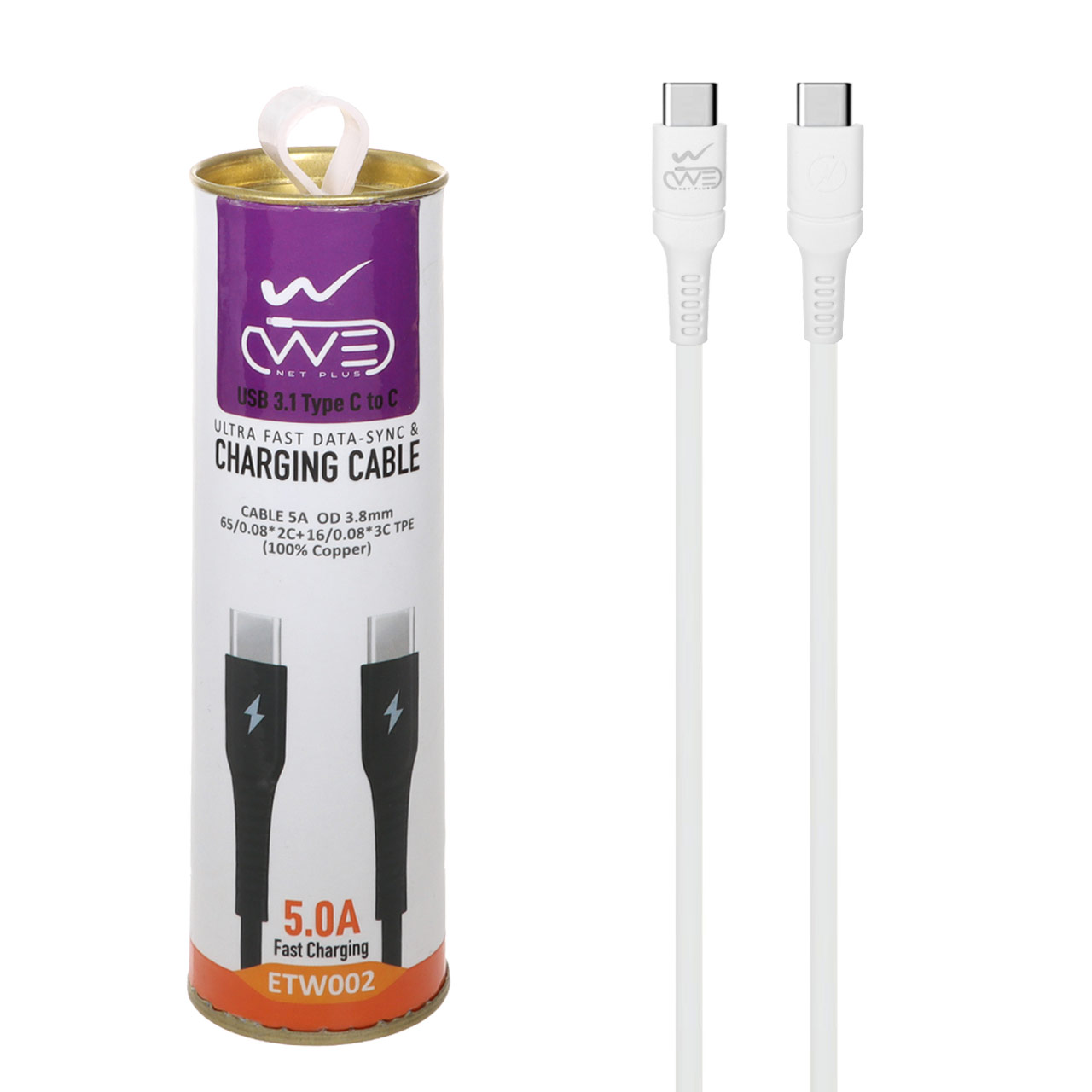 کابل شارژ فست We-net Plus Type-C To Type-C مدل ETW002 - سفید