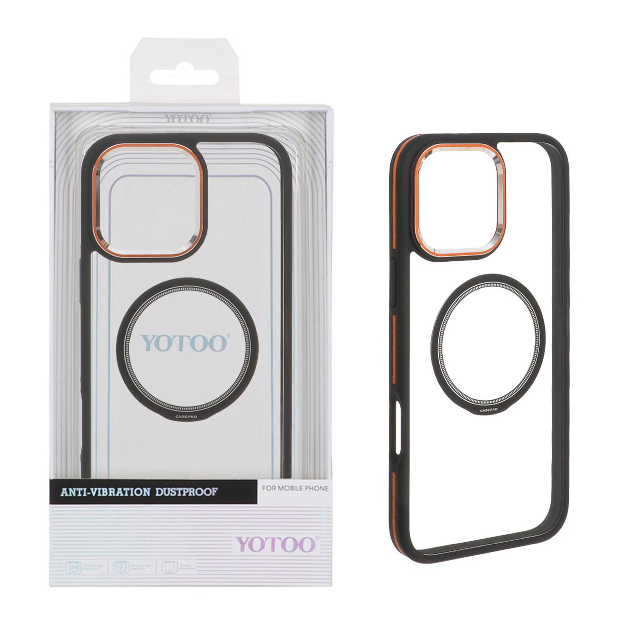 قاب اورجینال Yotoo شفاف MagSafe لنز فلزی Apple iPhone 16 Pro Max - مشکی (پک دار) - NTC