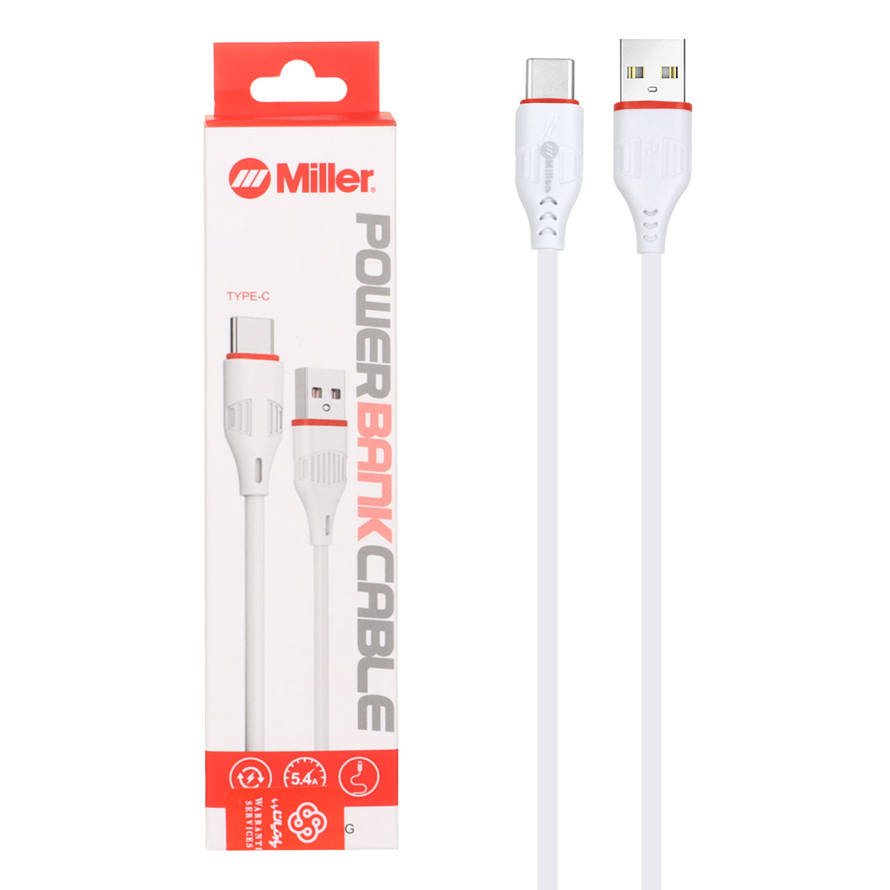 کابل شارژ فست پاوربانک Miller Type-C مدل CA-1443 - سفید (گارانتی پارتیان پایا)
