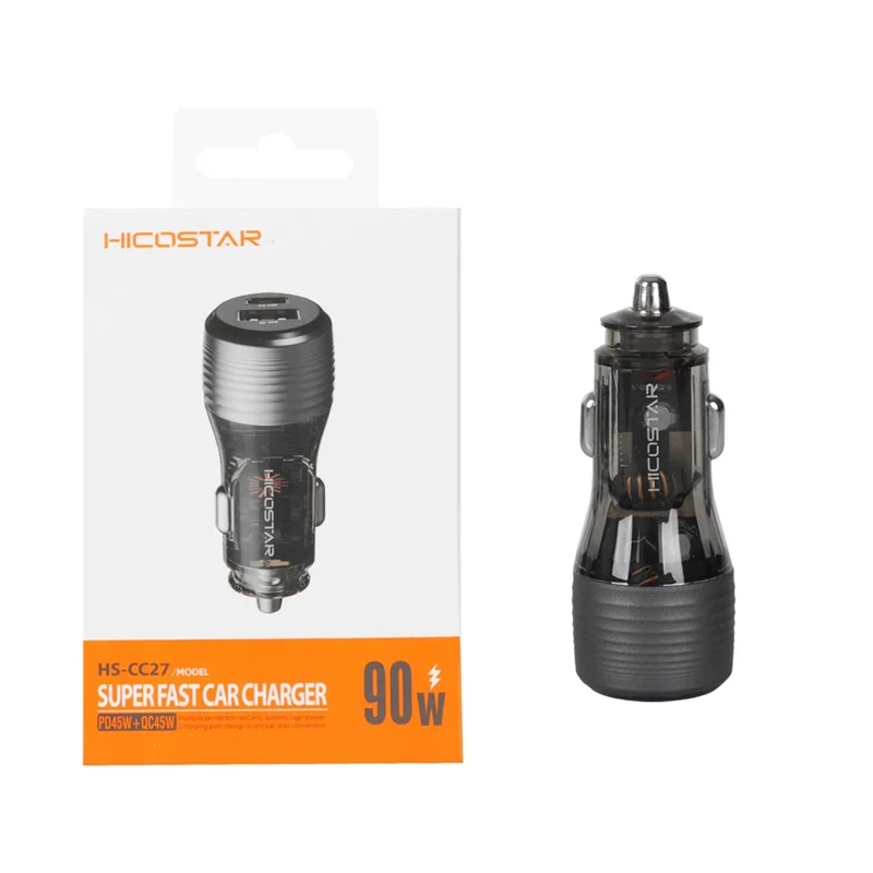 شارژر فندکی فست و PD دو پورت Hicostar مدل HS-CC27 45W - خاکستری
