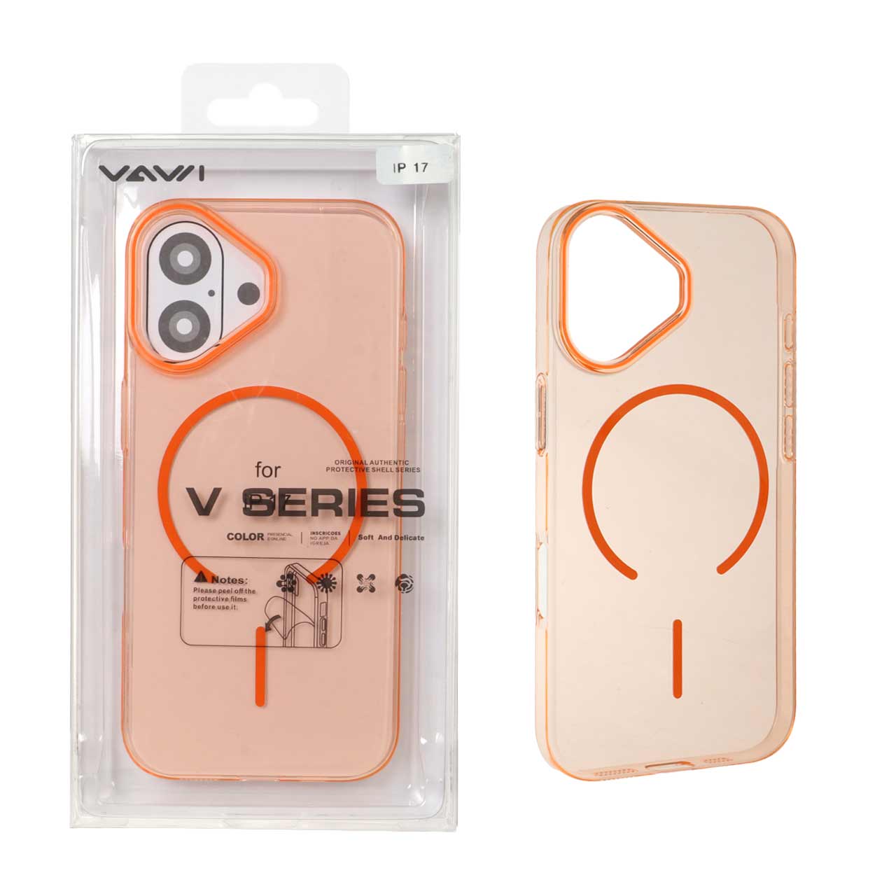 قاب اورجینال VAWI کریستالی MagSafe لنز فلزی Apple iPhone 17 - نارنجی (پک دار) - MPS