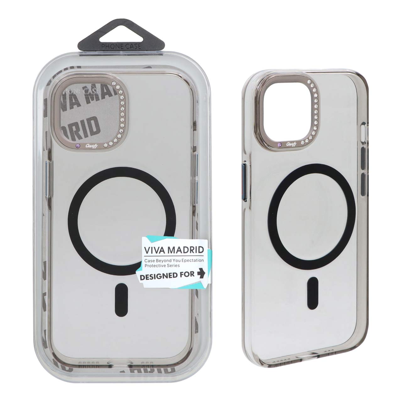 قاب اورجینال Viva Madrid پشت سخت MagSafe لنز نگین دار Apple iPhone 15 / iPhone 14 / iPhone 13 - مشکی (پک دار)