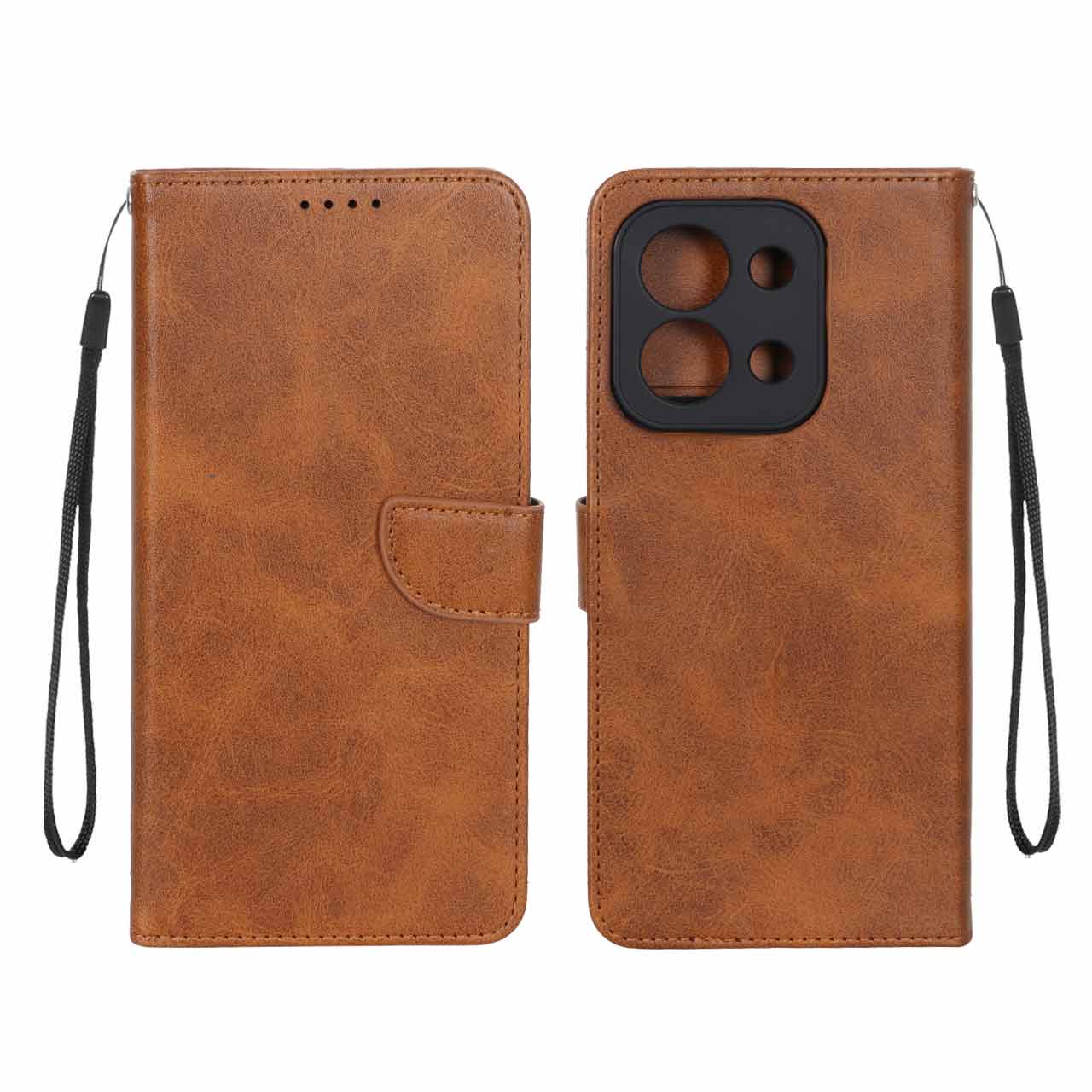 کیف چرمی موبایل مگنتی محافظ لنزدار Xiaomi Redmi 15C / Poco C85 - عسلی