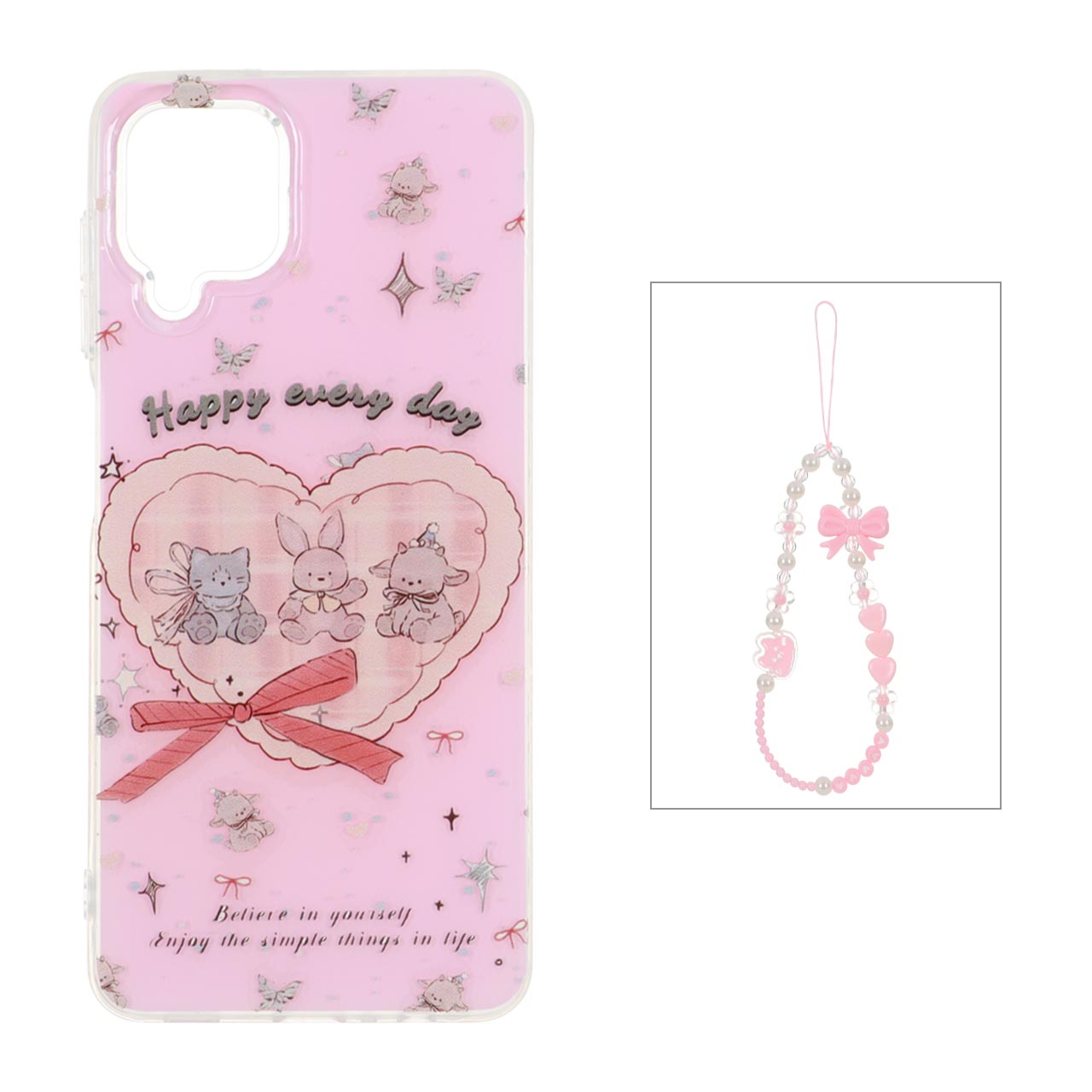 قاب دور ژله ای طرح دار با بند مرواریدی مچی Samsung Galaxy A12 / M12 / F12 - کد 89