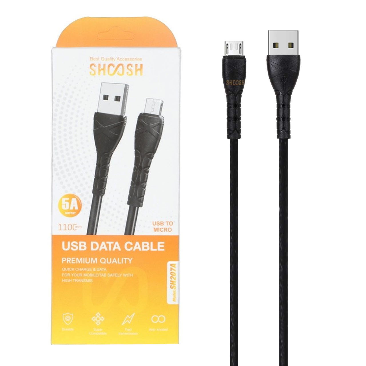 کابل شارژ 1.1 متری فست اندروید Shoosh مدل SH207A - مشکی - SMO
